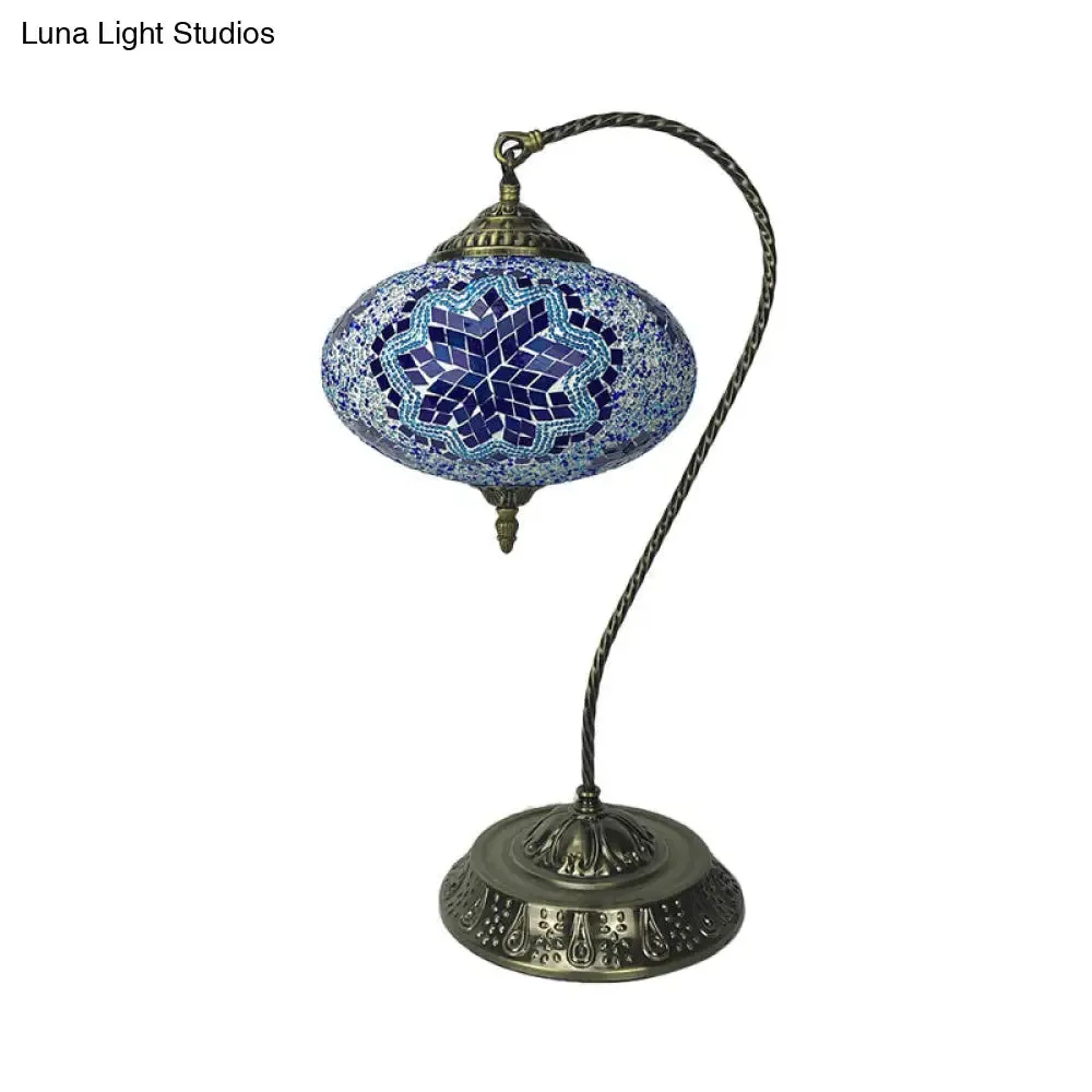 Éléonore - Stained Glass Oblong Night Light Table Lamp - Single Head, Curved Arm,