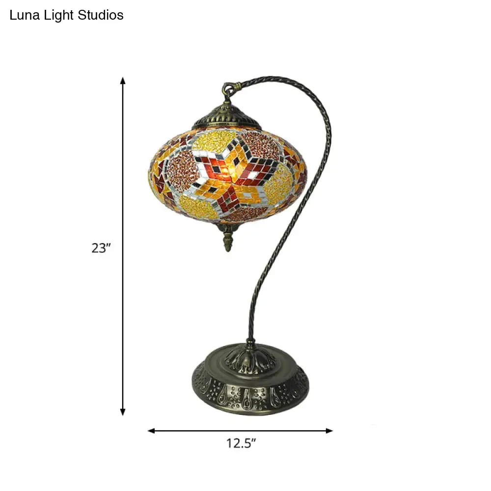 Éléonore - Stained Glass Oblong Night Light Table Lamp - Single Head, Curved Arm,