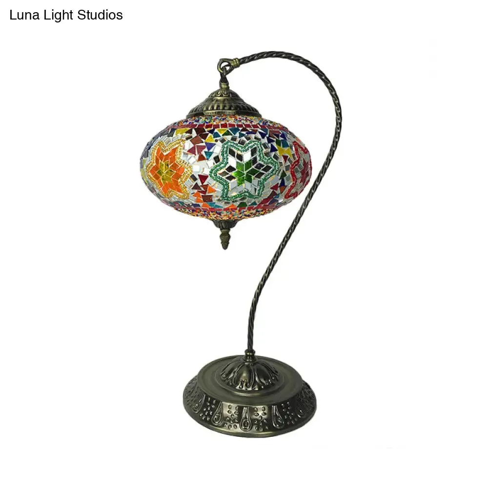 Éléonore - Stained Glass Oblong Night Light Table Lamp - Single Head, Curved Arm,