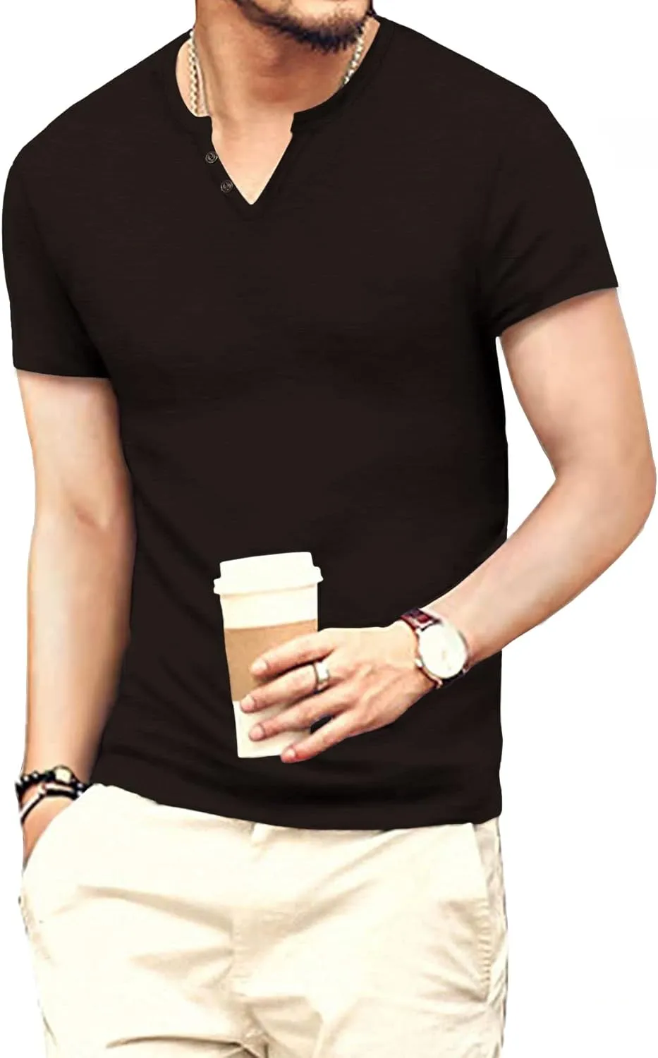 Men's Casual Slim Fit Basic Henley Short/Long Sleeve Fashion T-Shirt