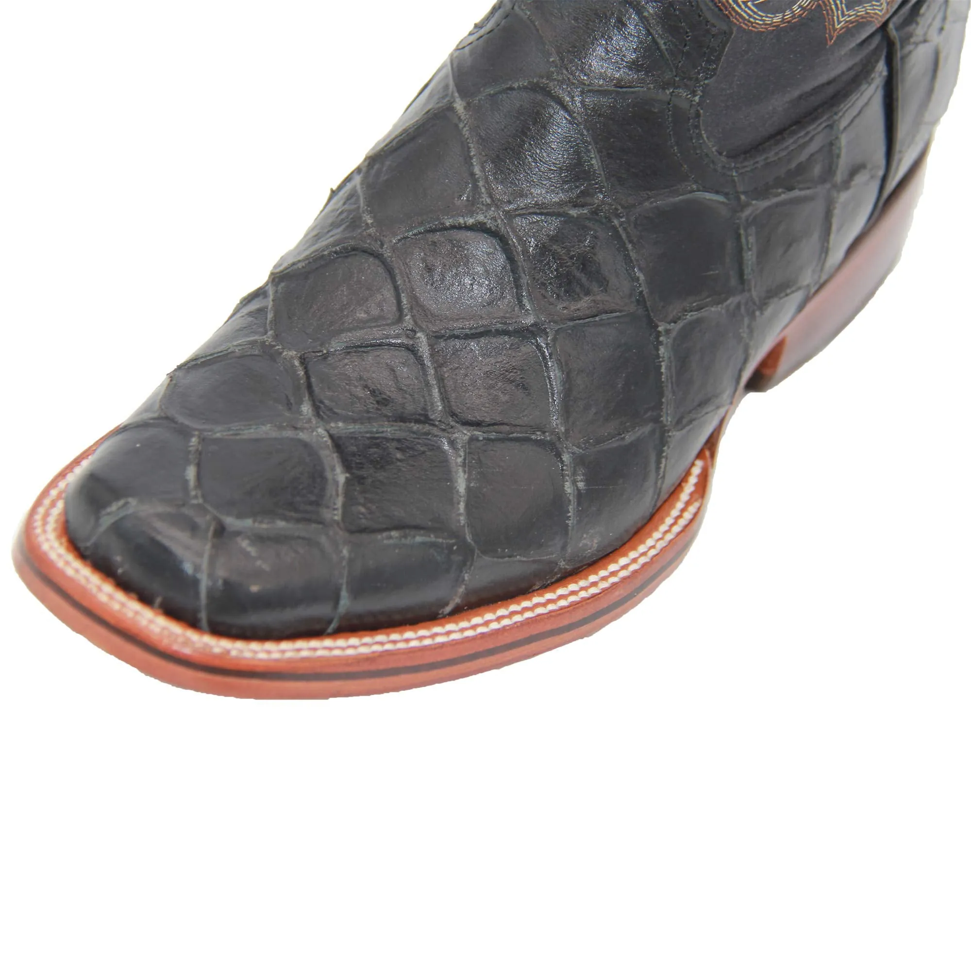 Men’s Leather Fish Print Square Toe Cowboy Boot