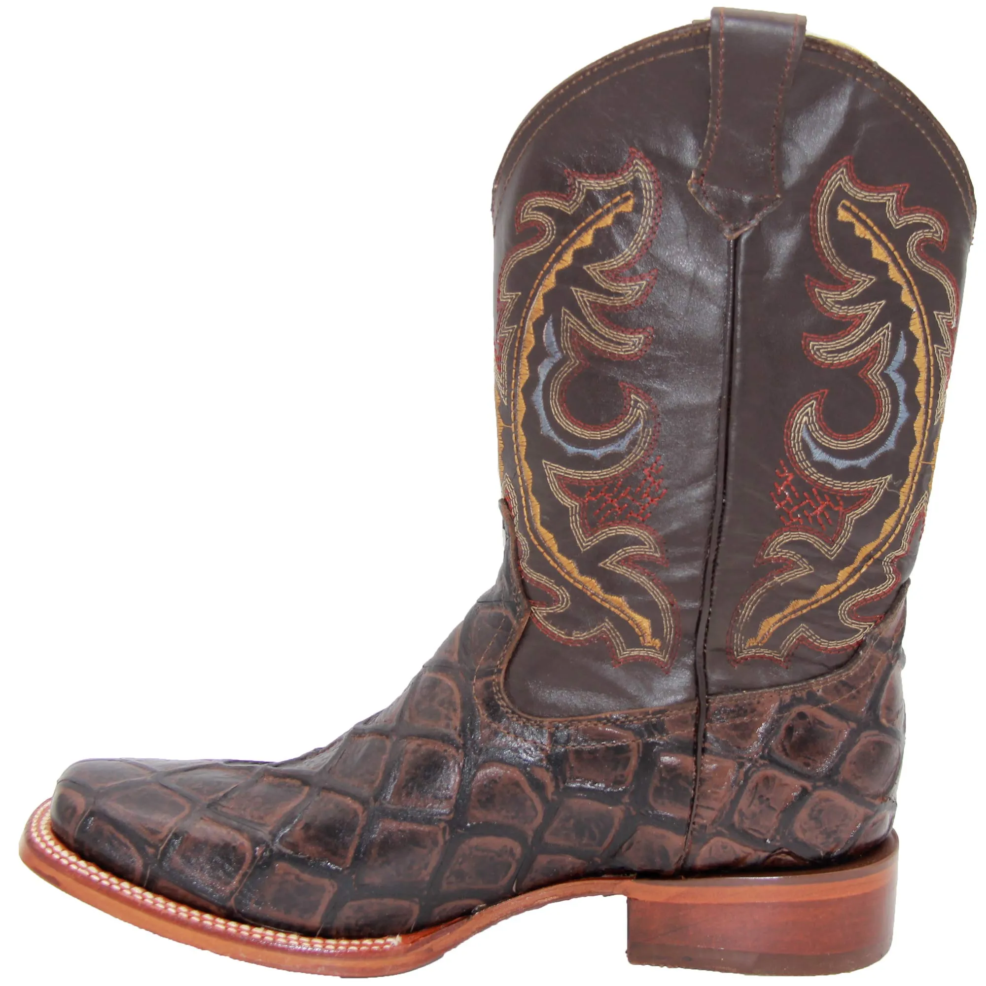 Men’s Leather Fish Print Square Toe Cowboy Boot
