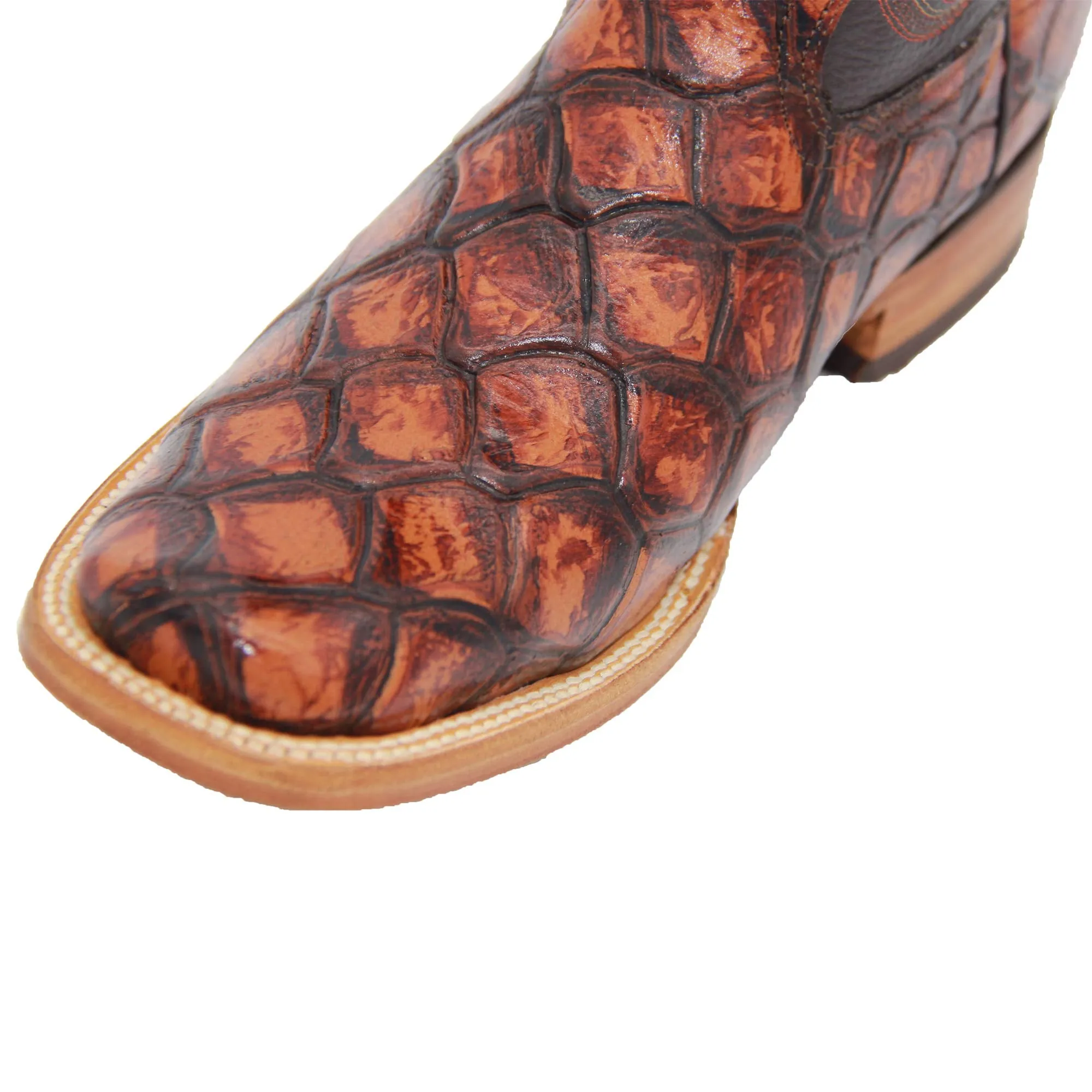 Men’s Leather Fish Print Square Toe Cowboy Boot