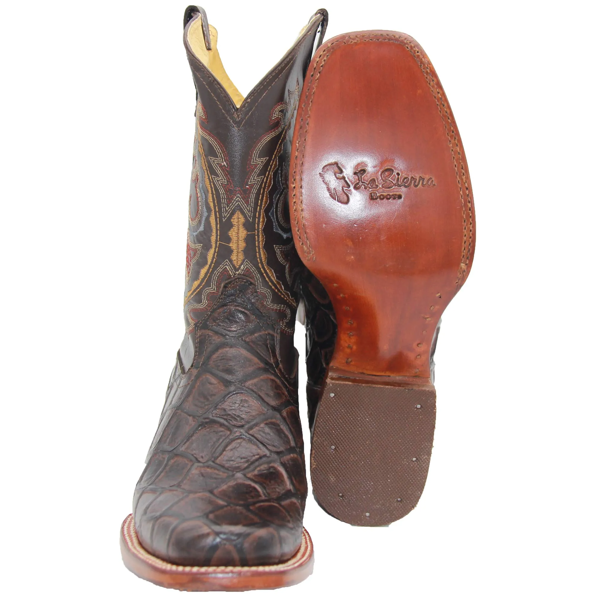 Men’s Leather Fish Print Square Toe Cowboy Boot
