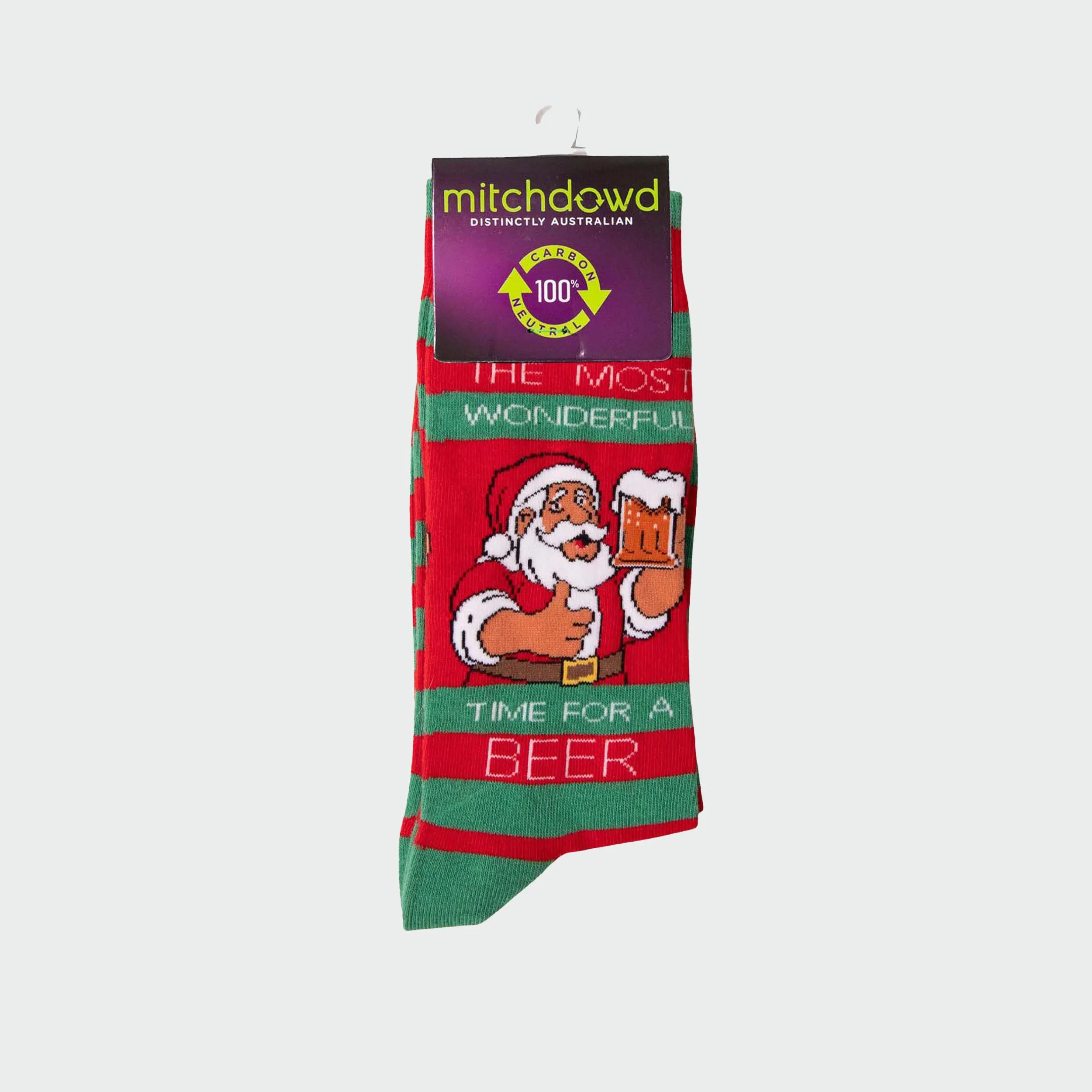 Men's Wonderful Christmas Cotton Crew Sock - Red & Green