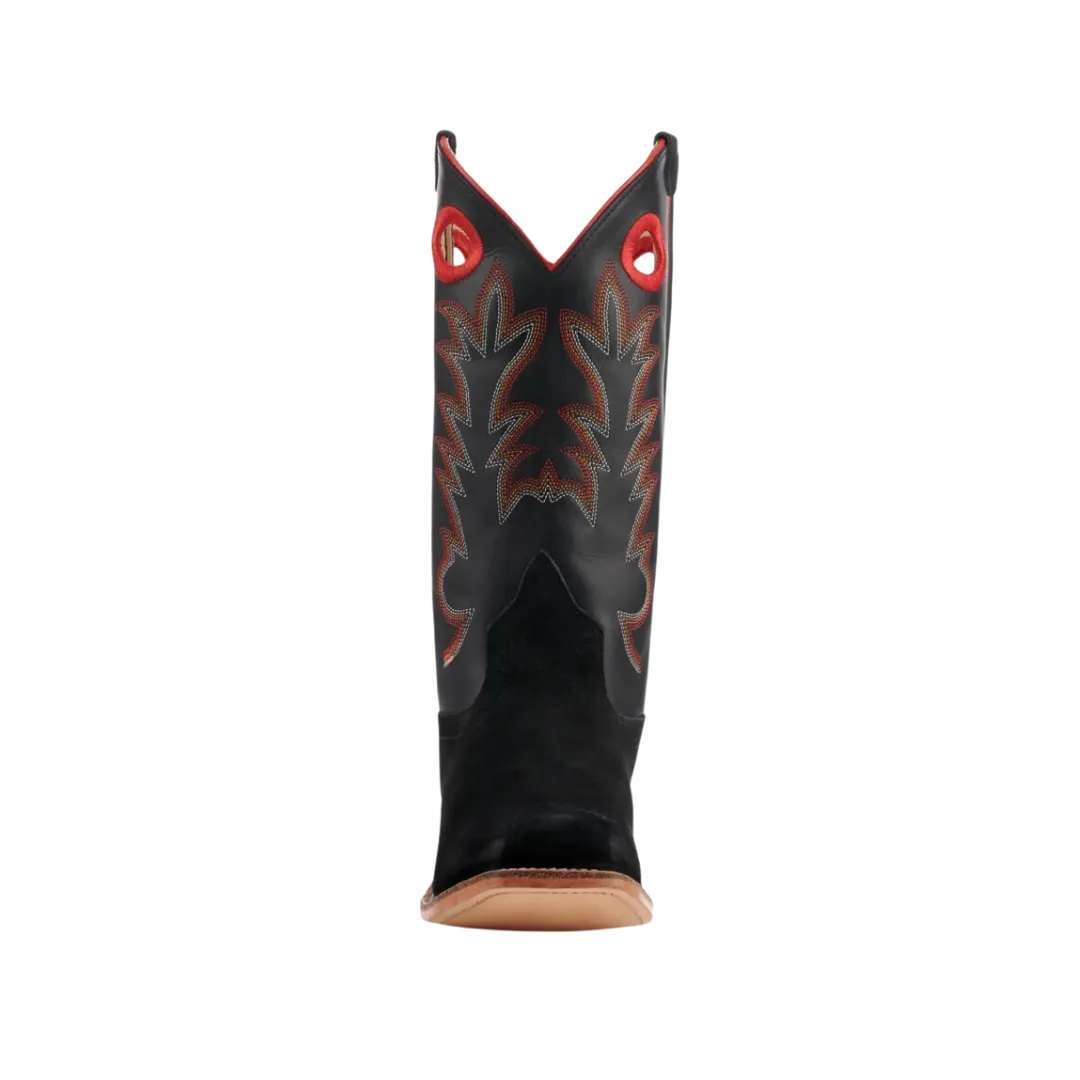 Old West Kid's Suede Square Toe Cowboy Black Boots