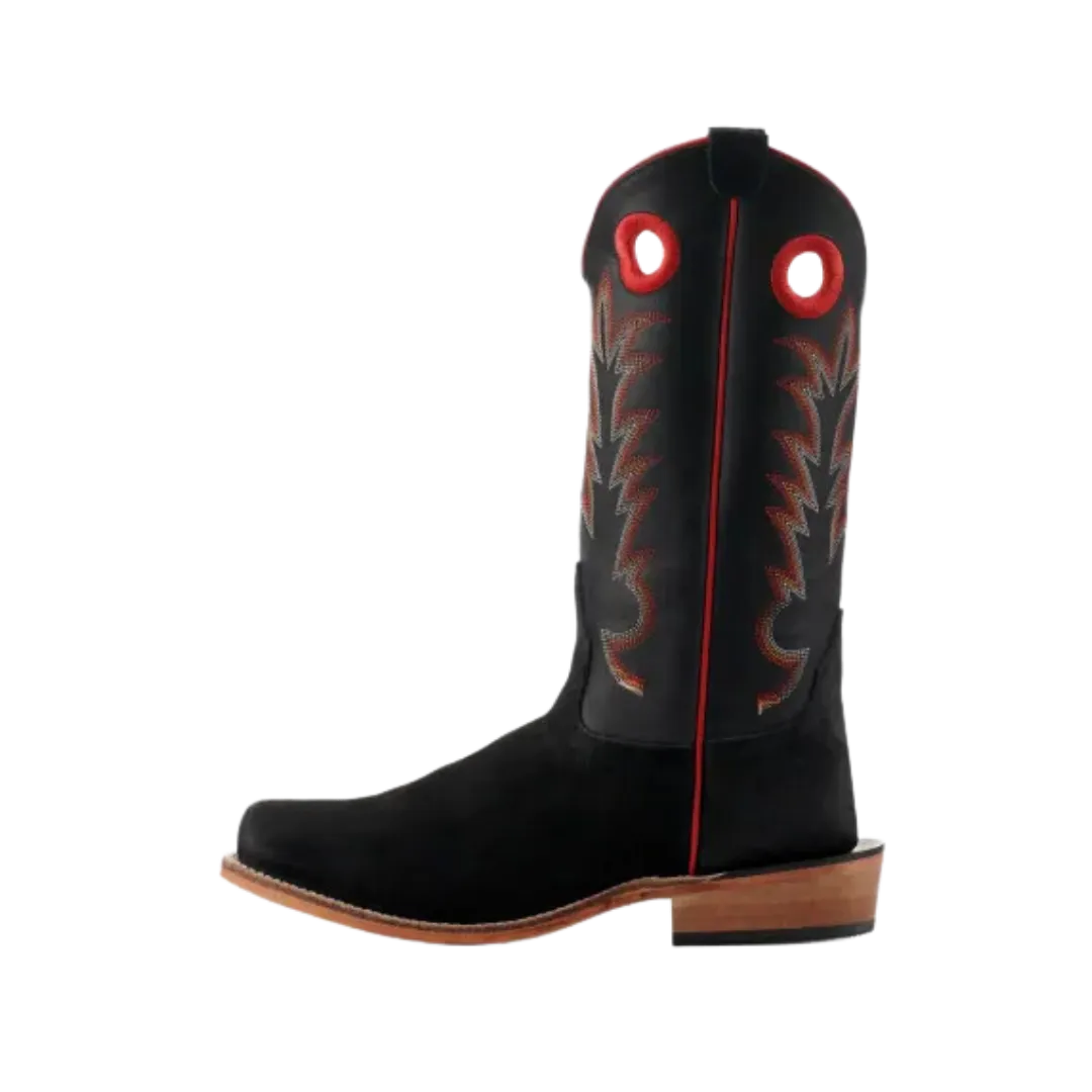 Old West Kid's Suede Square Toe Cowboy Black Boots