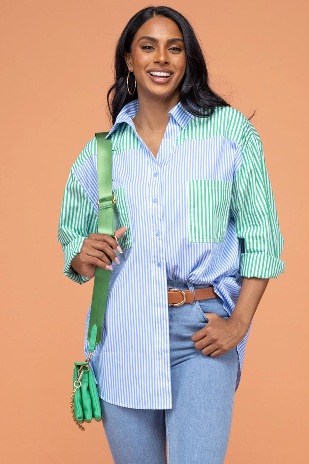 Perry Blouse Blue/Green Stripe