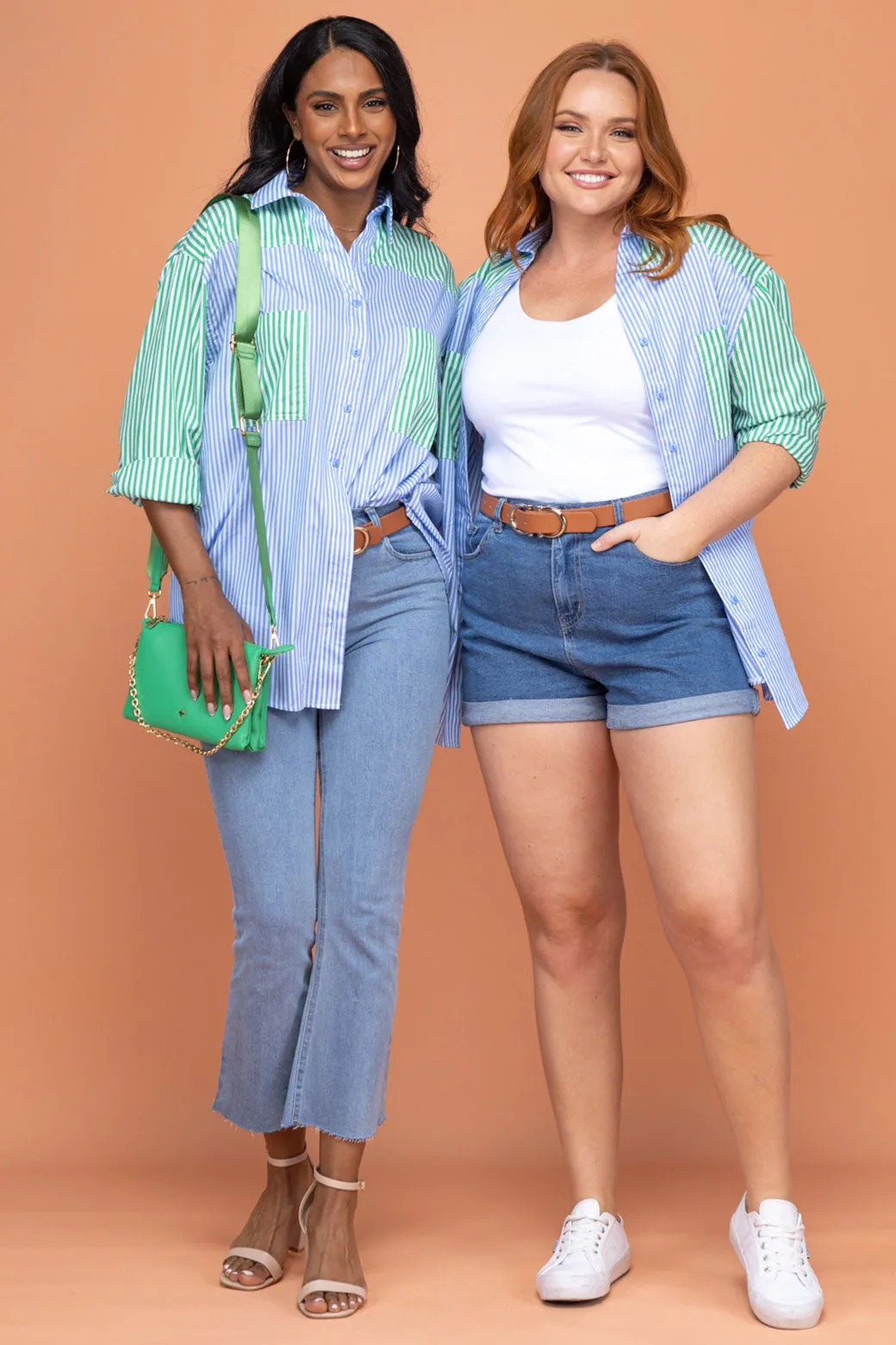 Perry Blouse Blue/Green Stripe
