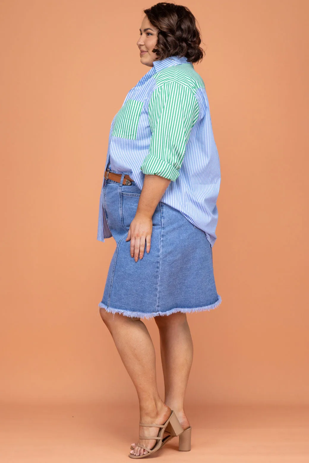 Perry Blouse Blue/Green Stripe