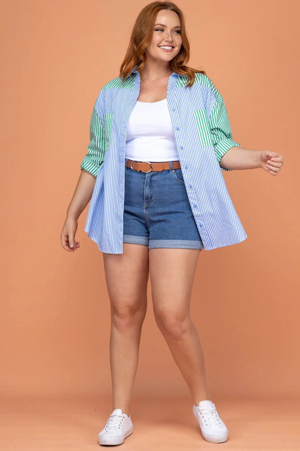 Perry Blouse Blue/Green Stripe