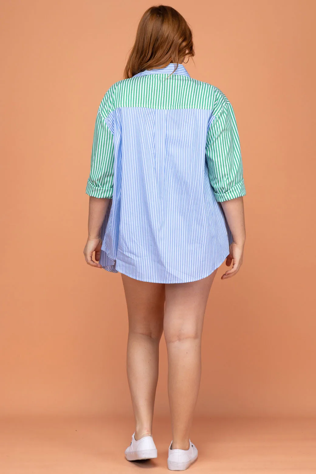 Perry Blouse Blue/Green Stripe