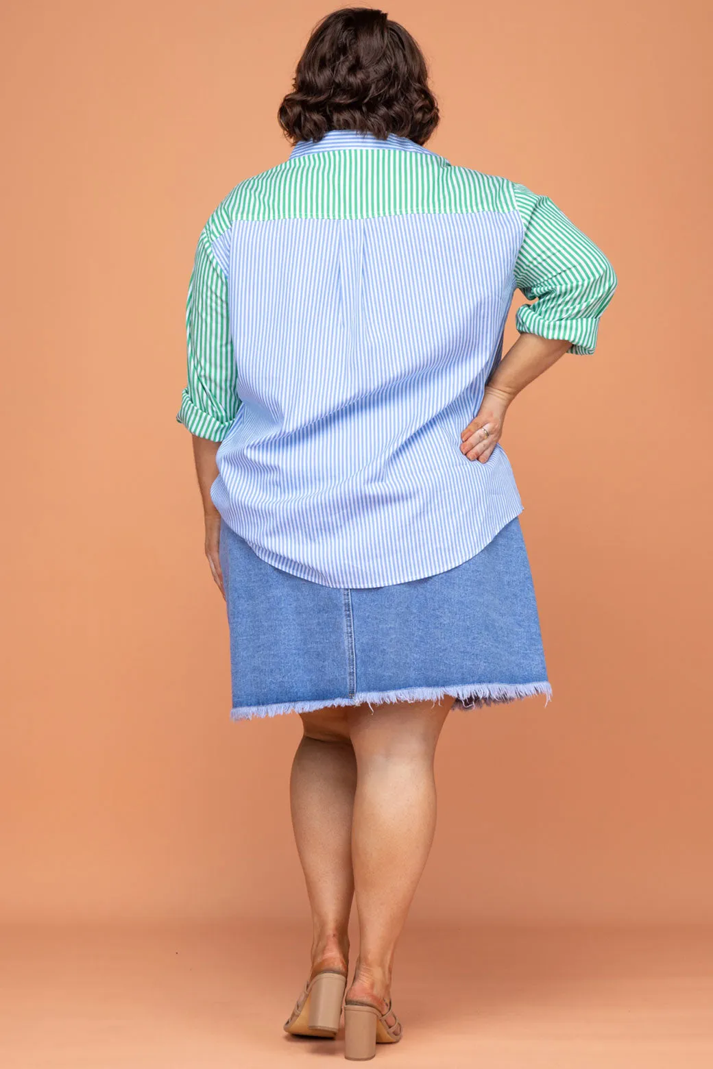 Perry Blouse Blue/Green Stripe