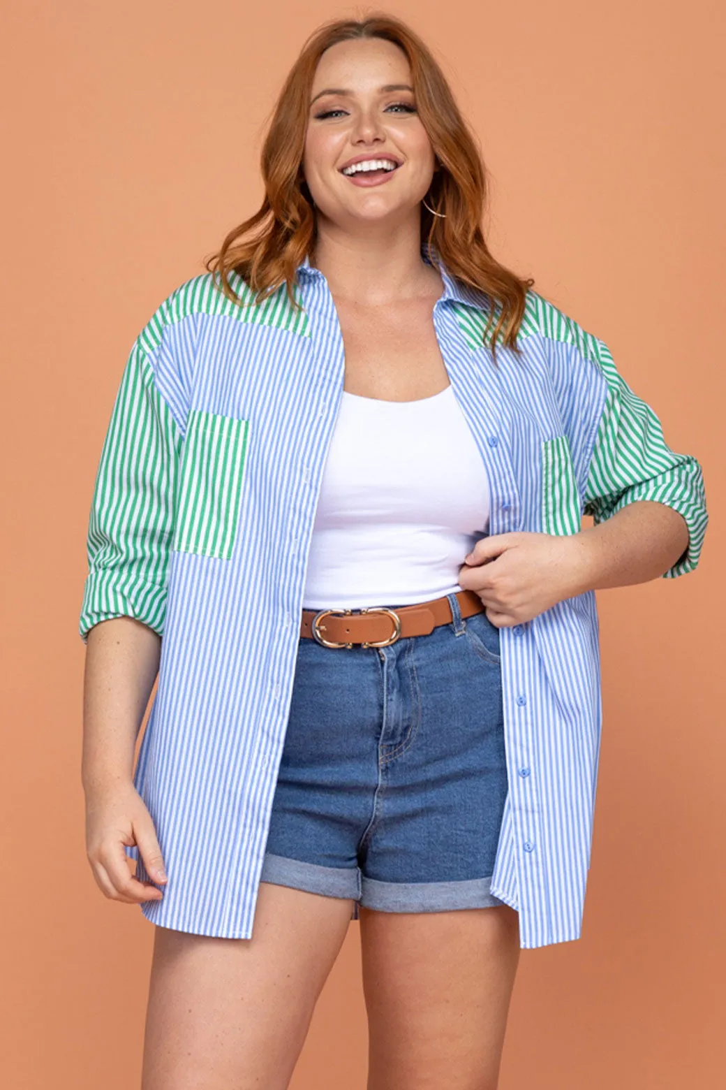 Perry Blouse Blue/Green Stripe