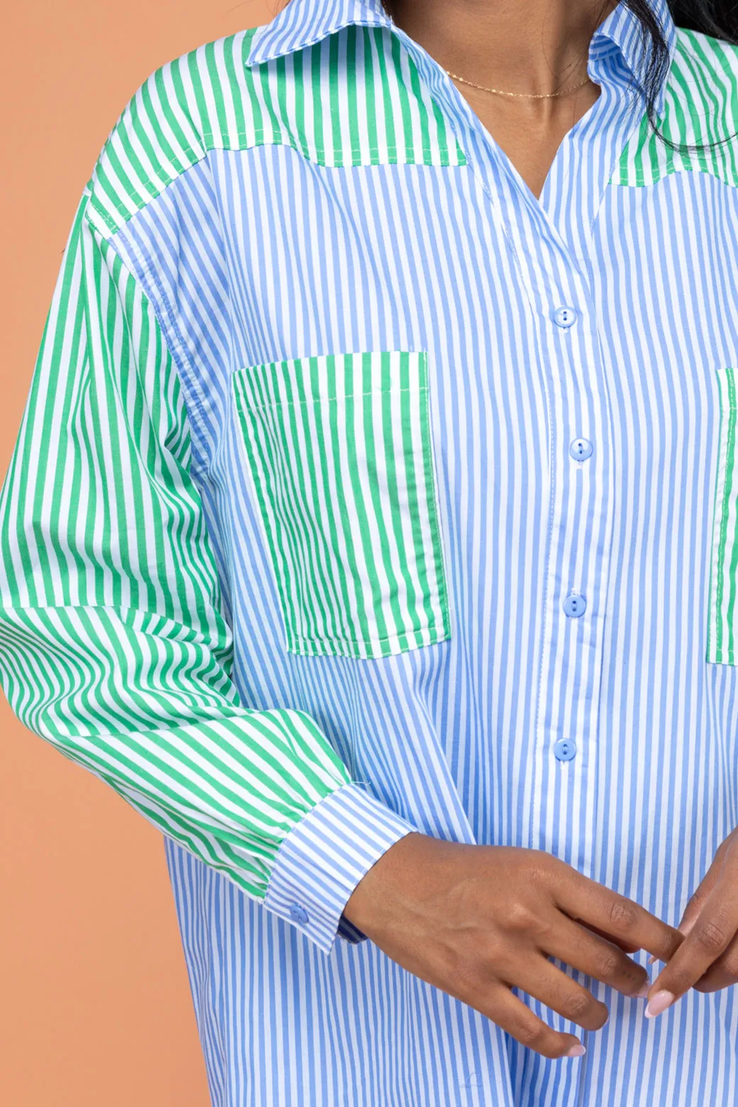 Perry Blouse Blue/Green Stripe