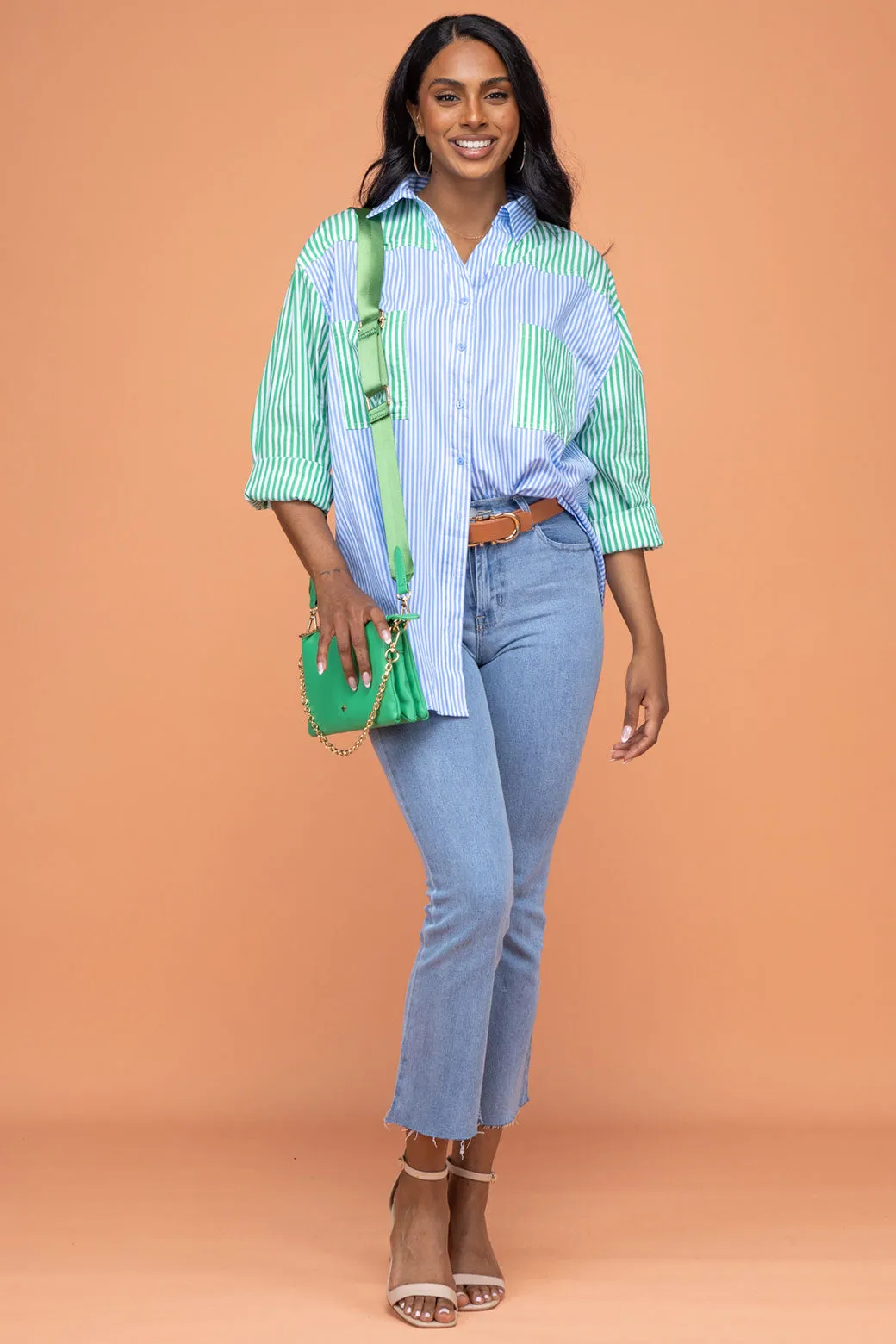 Perry Blouse Blue/Green Stripe
