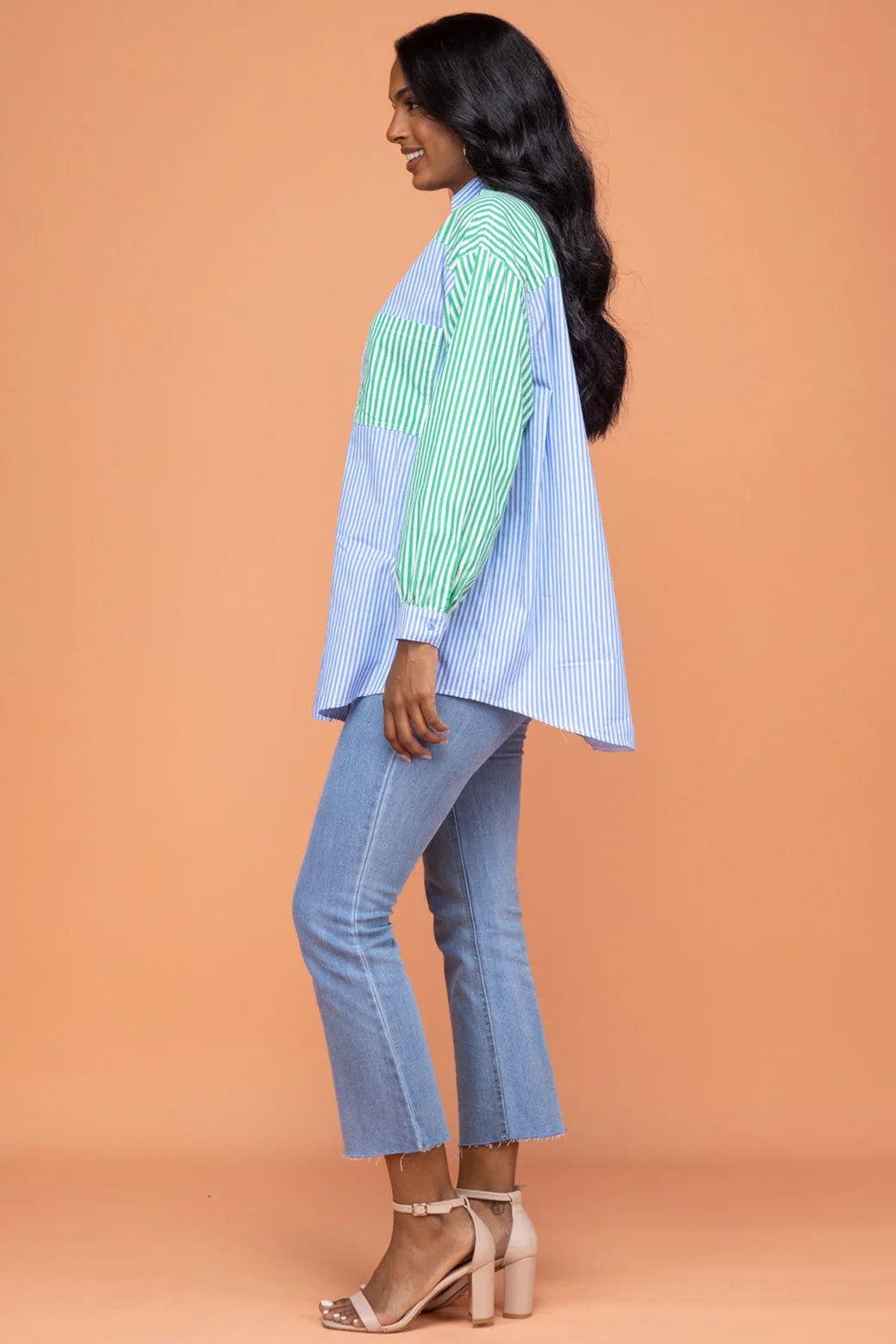 Perry Blouse Blue/Green Stripe