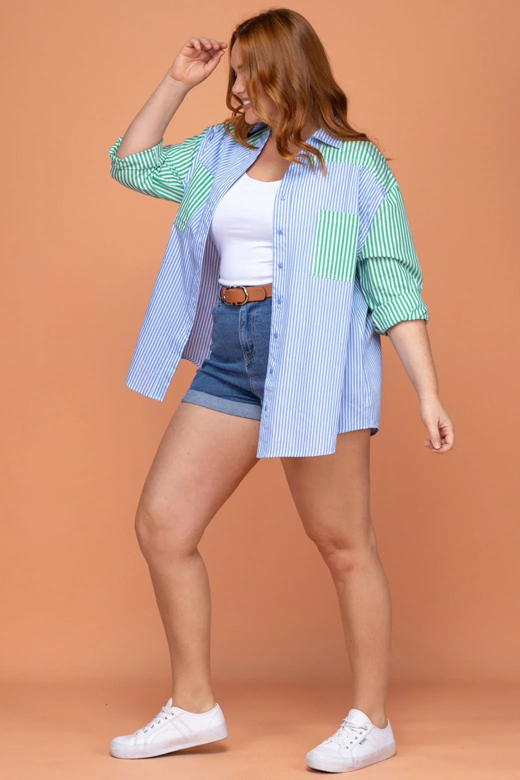 Perry Blouse Blue/Green Stripe