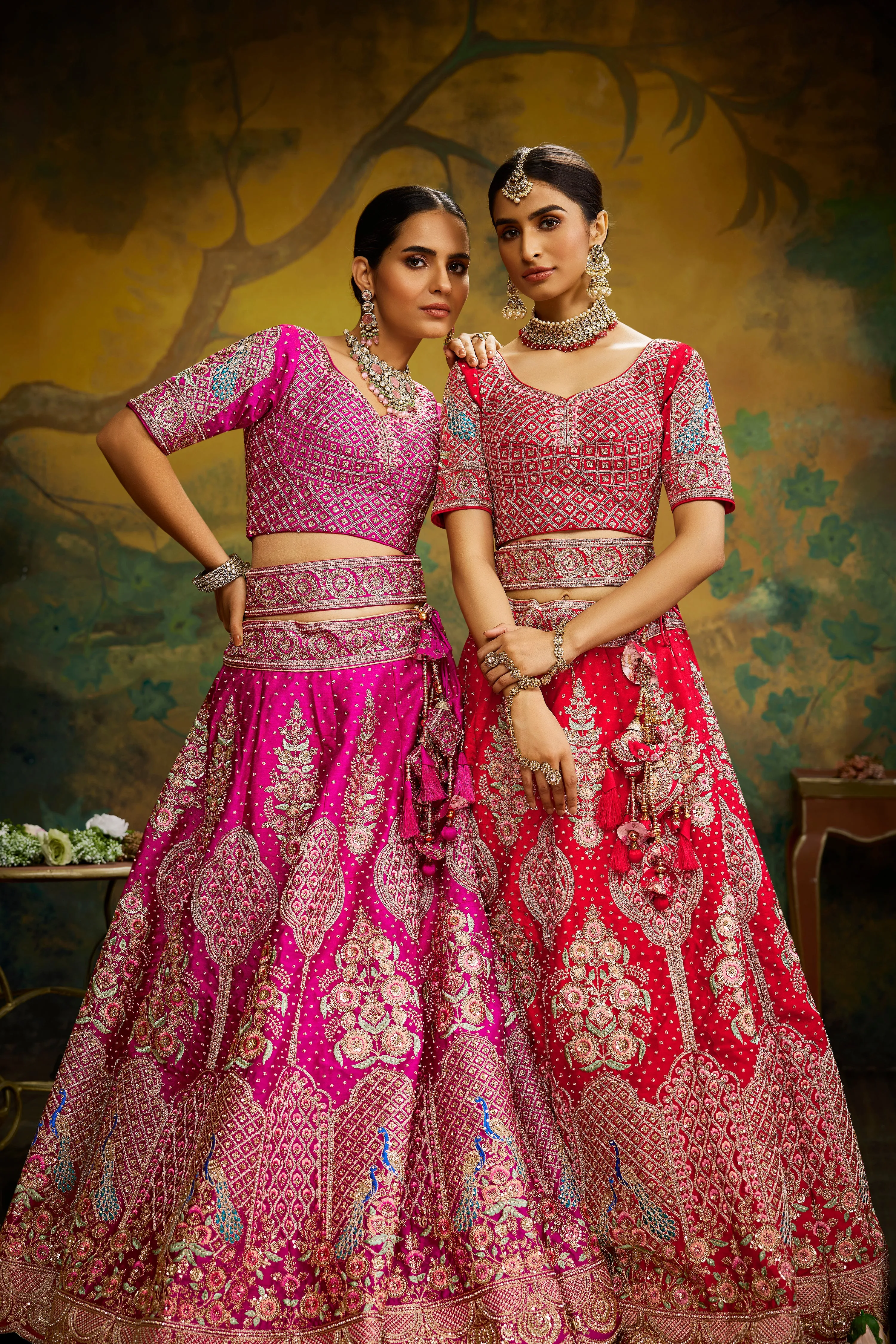 Pink Pure Silk Moti & Zarkan heavy embroidery Semi-Stitched Lehenga choli & Dupatta