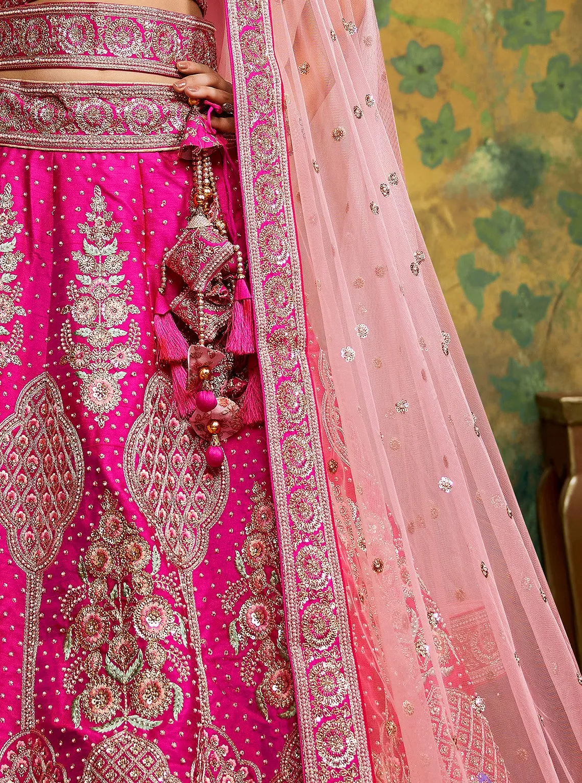 Pink Pure Silk Moti & Zarkan heavy embroidery Semi-Stitched Lehenga choli & Dupatta