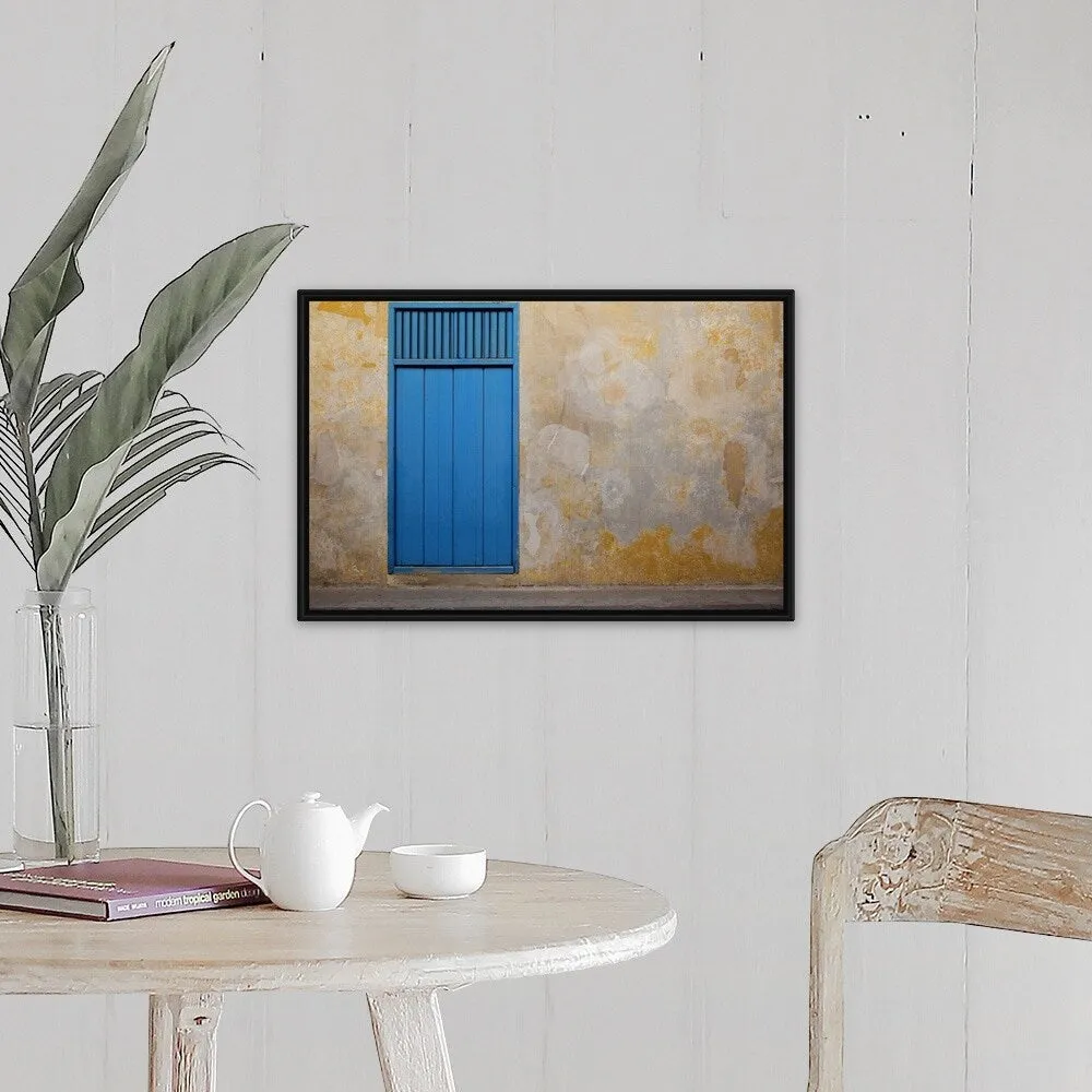 "A door and a mottled wall" Black Float Frame Canvas Art