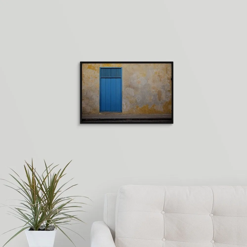 "A door and a mottled wall" Black Float Frame Canvas Art