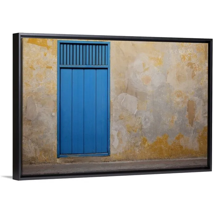 "A door and a mottled wall" Black Float Frame Canvas Art