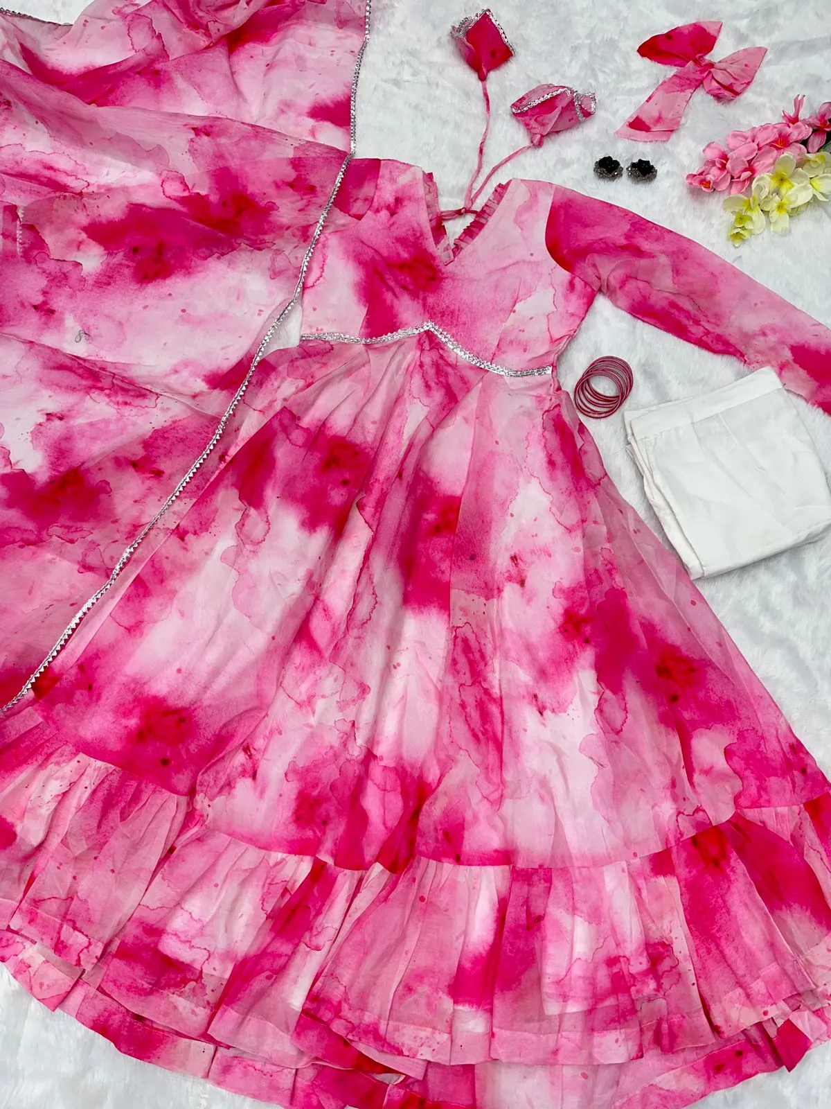 Shibori Print Pink Color Casual Wear Anarkali Suit