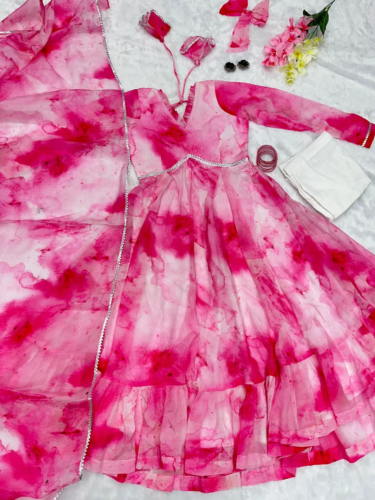 Shibori Print Pink Color Casual Wear Anarkali Suit