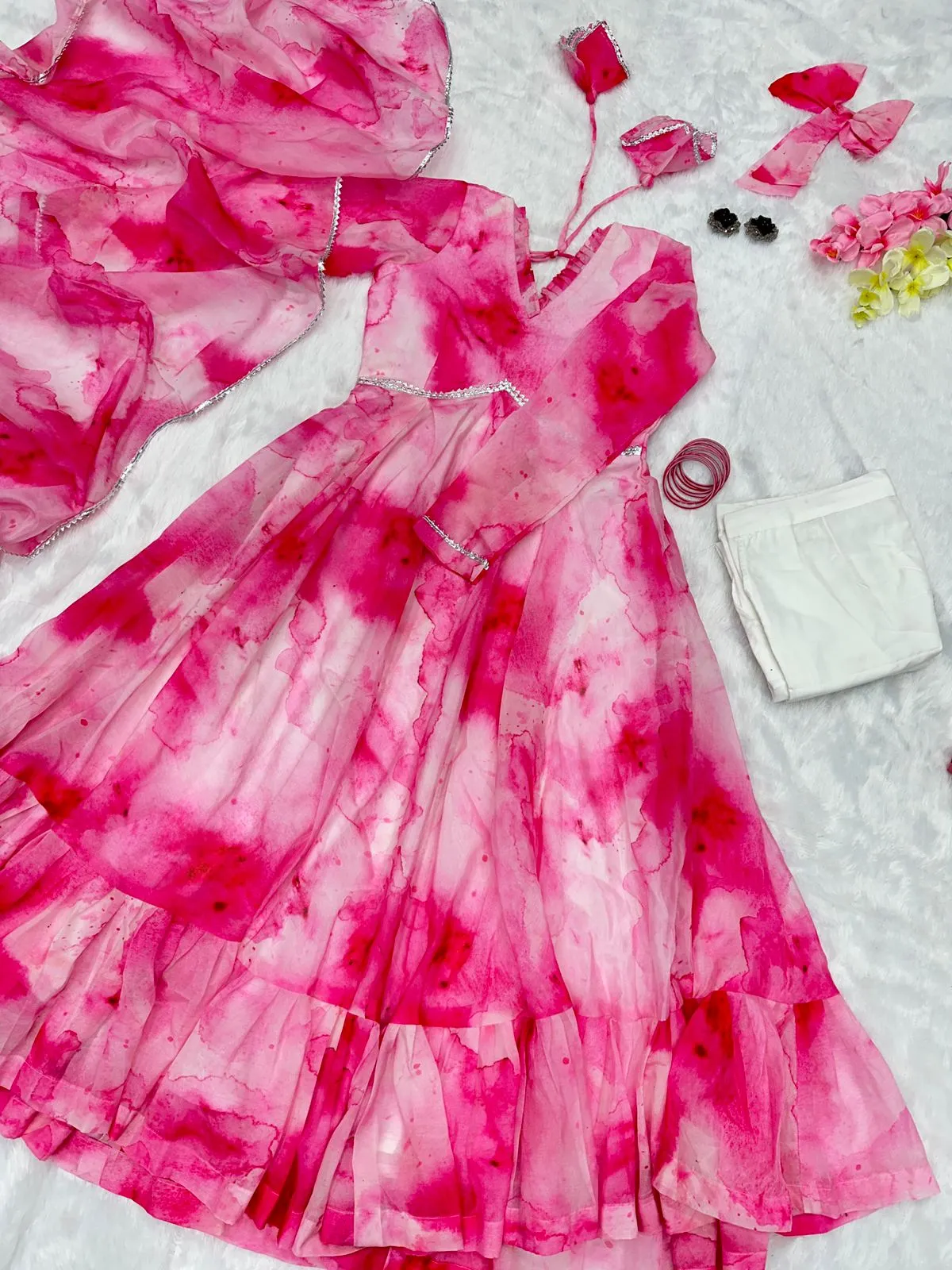 Shibori Print Pink Color Casual Wear Anarkali Suit