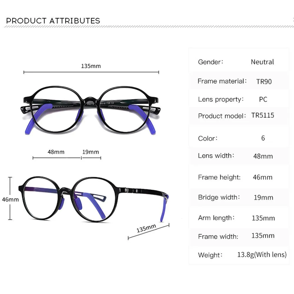 Smart - (Age 5-13)Children Non-slip Blue Light Blocking Glasses-Black