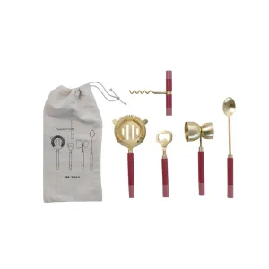 Stainless Steel Bar Tools Set of 5 in Drawstring Bag