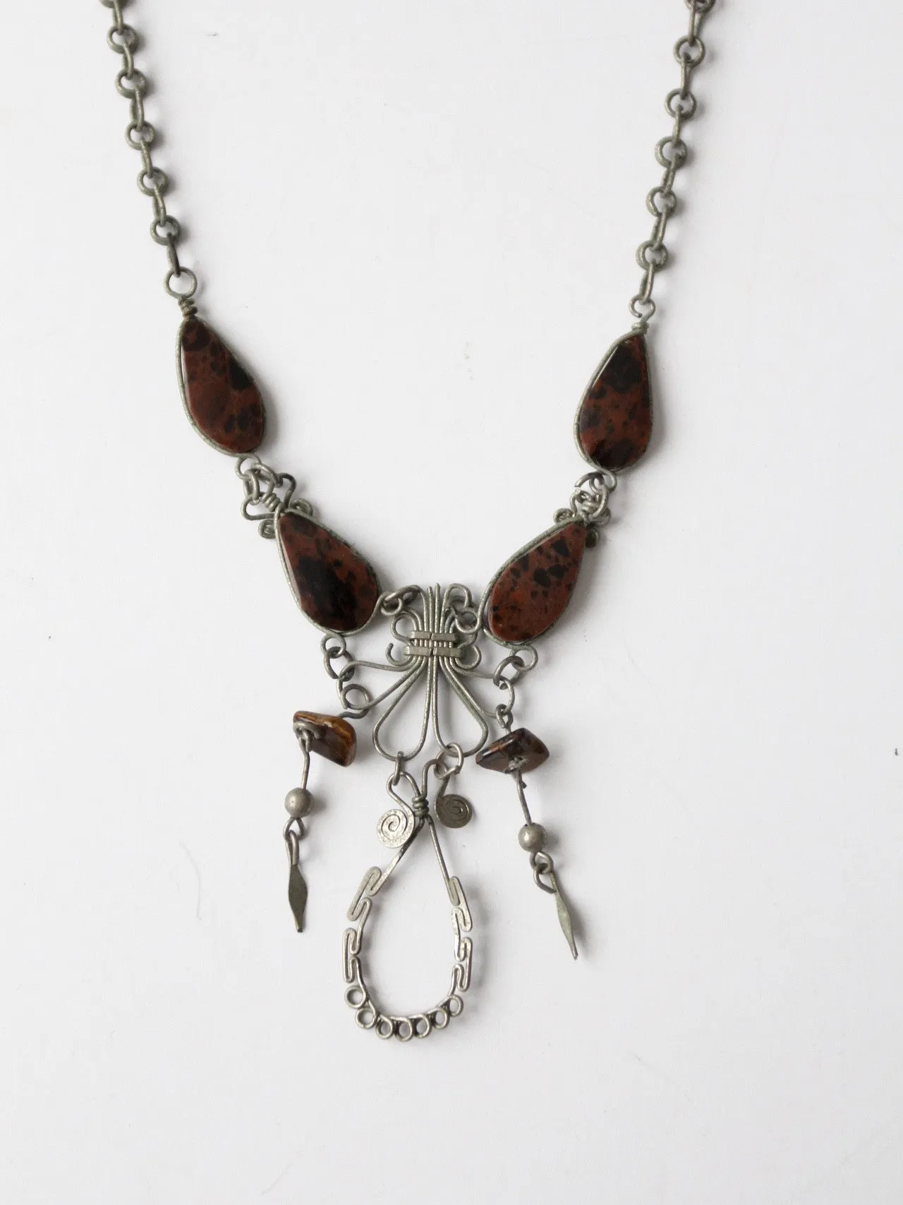 vintage 70s filigree and stone necklace