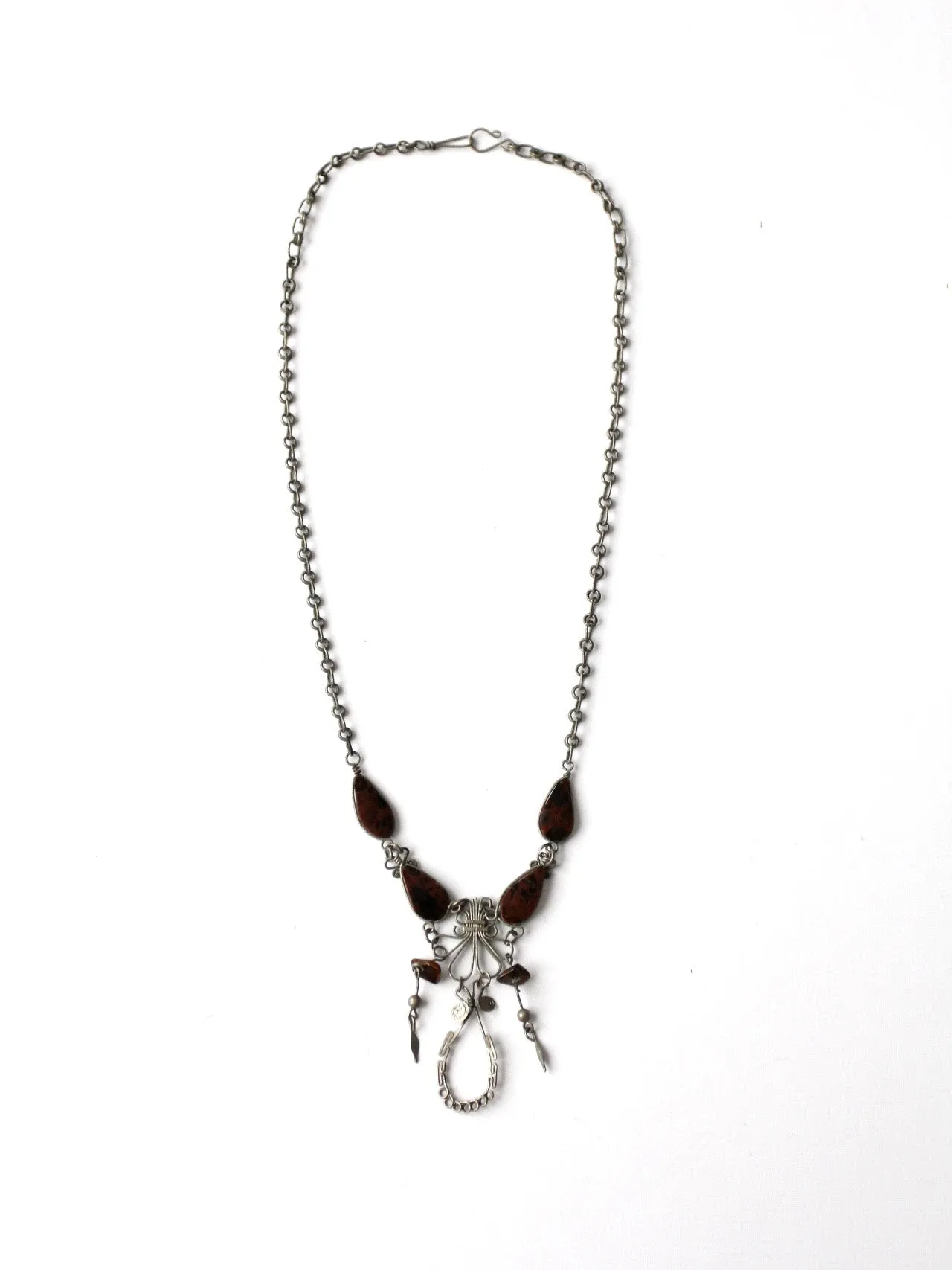 vintage 70s filigree and stone necklace