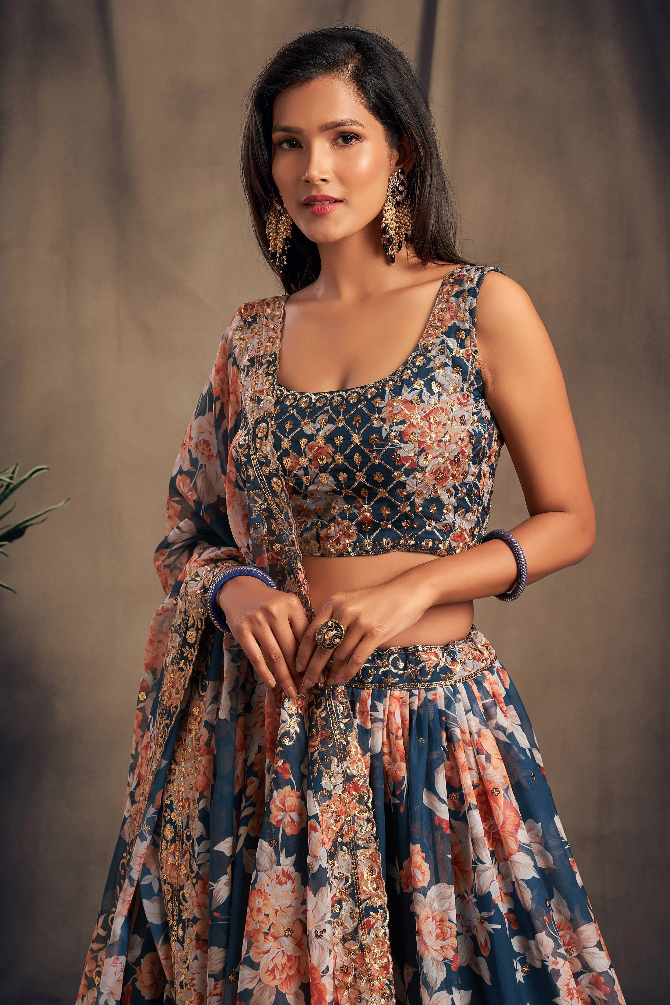 Winning Dove Blue Zari Embroidery Organza Occasional Wear Lehenga Choli