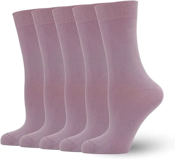Women's Soft Thin Bamboo Crew Socks, Fit Stretchy Casual, Business, Dress Calf Sock 5 Pairs